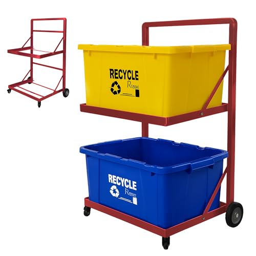 Recycling Cart,2-Tier Recycle Bin Cart with Wheels,Holds up to 140 Lbs,Rolling Utility Organizer for Garbage Sorting,Warehouse and Garage (Red) - color: Red