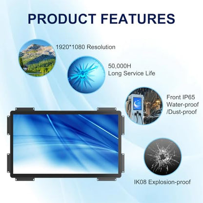 FHD Industrial Touch Display, 32 Inch Open Frame Capacitive Touch Monitor, Commercial Touch Screen Display with HD-MI VGA Ports, Large Open Frame Design Touch Screen - size: 32.0