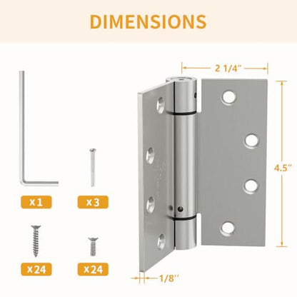 Luxbaro 3 Pack Self Closing Door Hinges, 4.5" x 4.5" Spring Loaded Hinges - color: Brushed Nickel-square, size: 4.5" 3 Pack