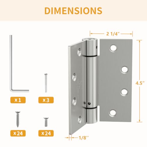 Luxbaro 3 Pack Self Closing Door Hinges, 4.5" x 4.5" Spring Loaded Hinges - color: Brushed Nickel-square, size: 4.5" 3 Pack