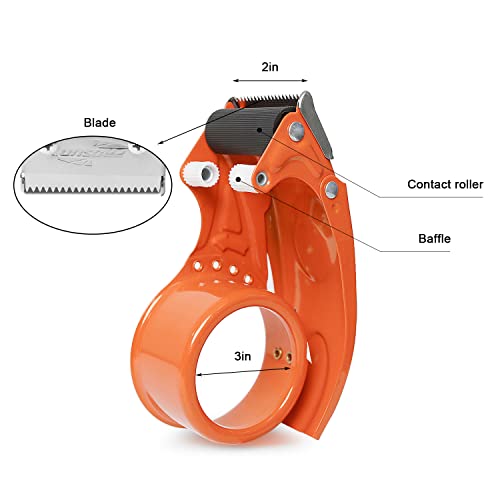 PROSUN 2 Pack Heavy Duty Metal Packing Tape Dispenser Gun and 2 Replacement Blades:2-inch Wide Tape Dispenser for Shipping, Moving, Office & Warehouse(2026 NEW Set 2" Blue + 2" Orange) - color: Orange+blue