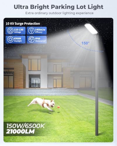 150W LED Parking Lot Light, 21000LM LED Dusk to Dawn Street Light 6500K