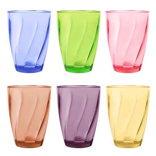 Topsky 12-ounce Plastic Water Tumblers | Set of 4 Transparent Unbreakable Drinking Glasses Clear Acrylic Reusable Juice Wine Cups for Home Picnic Party, Dishwasher Safe,Stackable - color: Mixed Color 12.3oz
