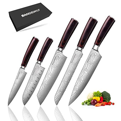 Japanese Knife Set, 5 Piece Kitchen Knives with Sheaths - size: 5PCS Silver