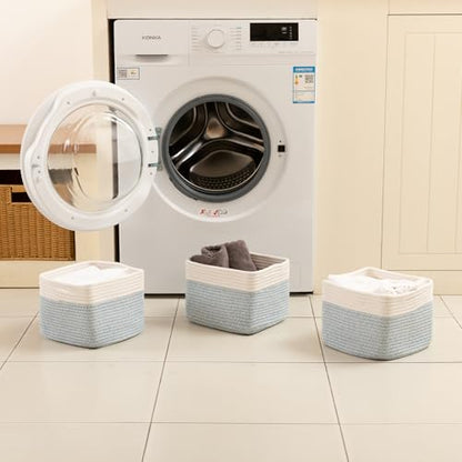 OIAHOMY 3 PACK Cube Storage Bins Storage Baskets Shelf Bins Blue&White - color: Blue&White