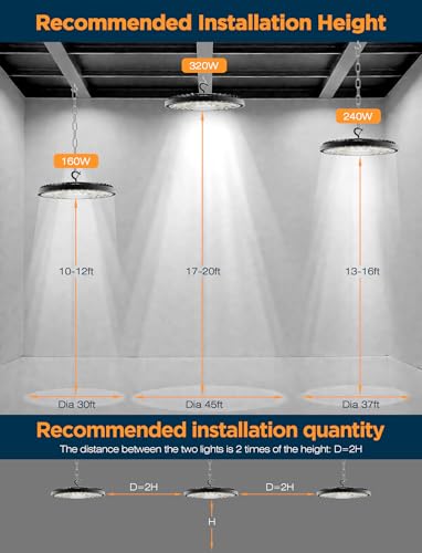 320W UFO High Bay LED Shop Lights, 6 Pack 45000LM Garage Lights - size: 320-6PACK