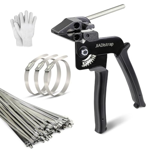 Heavy Duty Banding Strapping kit Contain 100Pcs 0.18"x 11.8" 304 Stainless Steel Zip Ties Self-Locking & Tensioner with Cutter Tool Glove - size: zip tie kit