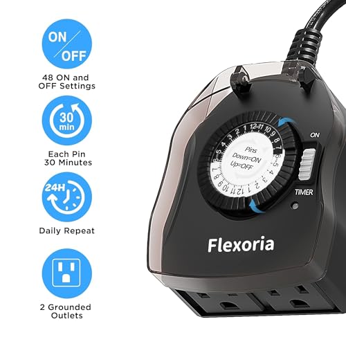 Outdoor Timer Outlet Waterproof, 24 Hour Mechanical Plug in Light Timer, 2 Grounded Outlets for Outdoor Lights, 15A 1/2 HP, ETL Listed (1 Pack) - size: 1 PACK
