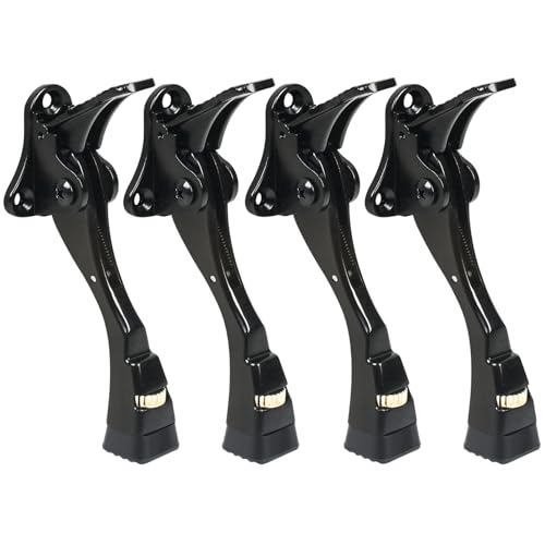 4 Packs Black Door Stops, Heavy Duty Kickdown Door Stopper, One Touch Adjustable Kickdown Door Stop for Heavy Doors, 4 in Metal Door Kickstand with Rubber Tip & Wall Protectors for Wide Doors- Black - color: Black, size: 4 inch x 4pack