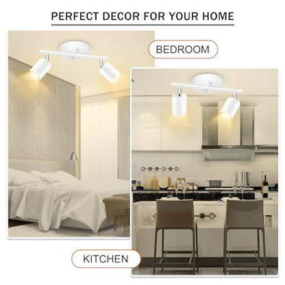 BoostArea LED 2 Light Track Lighting Kit, White 2 Way Ceiling Spot Lighting, Flexibly Rotatable Light Head for Kitchen, Living Room, Bedroom, GU10 Bulb Not Included - color: 2 Light-White