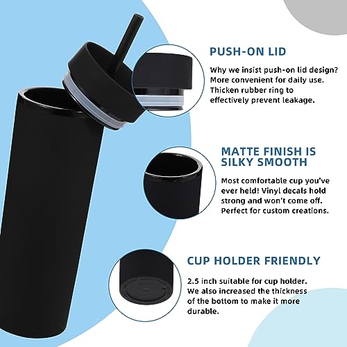 Volhoply 16oz Plastic Skinny Tumbler with Lid and Straw Bulk 4 Pack,Insulated Double Wall BPA Free Matte Acrylic Tumblers,Iced Coffee Travel Mug Reusable Party Cup,Customizable Diy Gifts(Black,4 Set) - color: Black