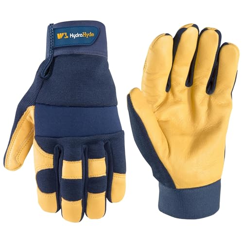 Wells Lamont Men's Leather Palm Work Gloves – HydraHyde Water-Resistant Leather, Flexible Spandex Back, Adjustable Closure - color: Blue, size: XX-Large