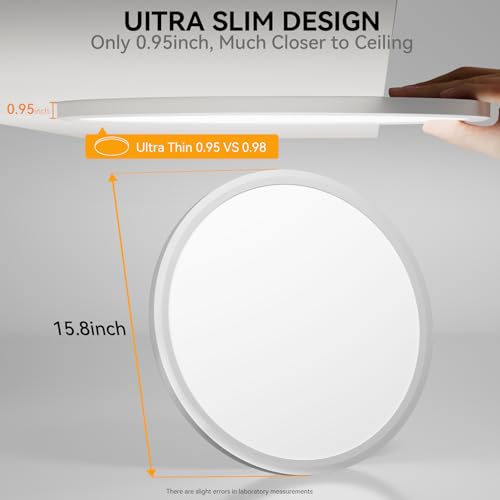 WKONCLDY 5CCT 3000k/3500K/4000K/5000k/6000k Selectable, Led Flush Mount Ceiling Light, 15.8 Inch 4800LM Round Modern Flat Panel,Super Slim for Living Dining Kitchen Bedroom Room - color: White, size: 16in-1Pack