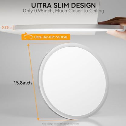 WKONCLDY 5CCT 3000k/3500K/4000K/5000k/6000k Selectable, Led Flush Mount Ceiling Light, 15.8 Inch 4800LM Round Modern Flat Panel,Super Slim for Living Dining Kitchen Bedroom Room - color: White, size: 16in-1Pack