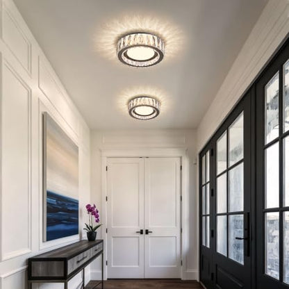 11 Inch LED Dimmable Crystal Flush Mount Ceiling Light Fixture - color: Brushed Black, size: 11 Inch