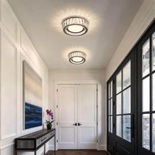 11 Inch LED Dimmable Crystal Flush Mount Ceiling Light Fixture - color: Brushed Black, size: 11 Inch