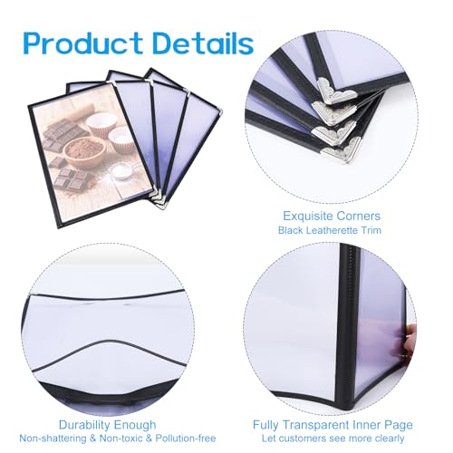 4PCS Transparent 4 Page 8 View Menu Holder, 8.5 x 11 Clear Restaurant Menu Covers, A4 Size Menu Book, Waterproof Menu Sleeves for Restaurant, Bar, Bistro & Morning Menu Homeschool Use