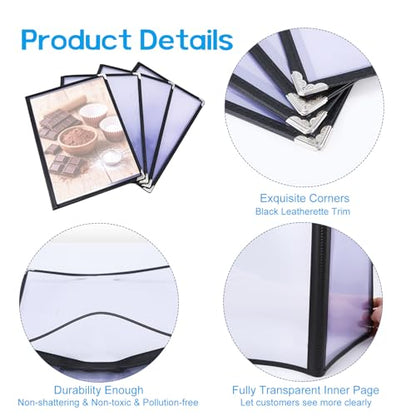 4PCS Transparent 4 Page 8 View Menu Holder, 8.5 x 11 Clear Restaurant Menu Covers, A4 Size Menu Book, Waterproof Menu Sleeves for Restaurant, Bar, Bistro & Morning Menu Homeschool Use