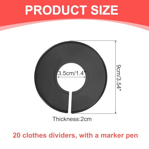 uxcell Clothes Dividers,20 Pack Round Closet Rack Dividers Clothing Rack Size Dividers Blank Labels with Marker Pen Writable & Reusable for Hanging Clothes Sorting Size, Black - color: Black
