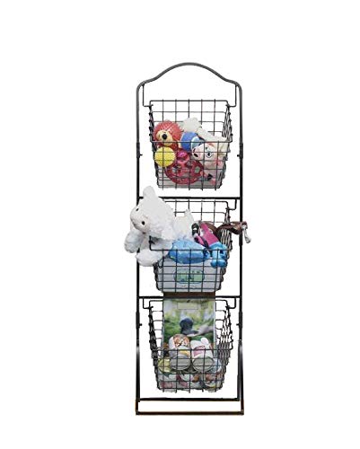 FixtureDisplays® 11 X 11 X 47.6" Black 3-Tier Metal Market Basket Floor Display Rack for Home, Kitchen, and Retail Grocery Stores 16787NEW-NPF
