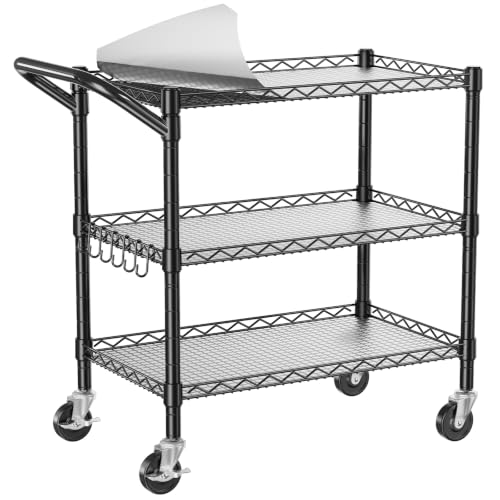 NTE 3 Tier Heavy Duty Utility Cart on Wheels, 990Lbs Rolling Wire Cart - color: Black