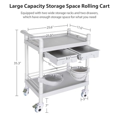 Medical Mobile Trolley Cart 2-Shelf 220 LBS Max Load Rolling Utility Cart - color: 2-tier Light Gray