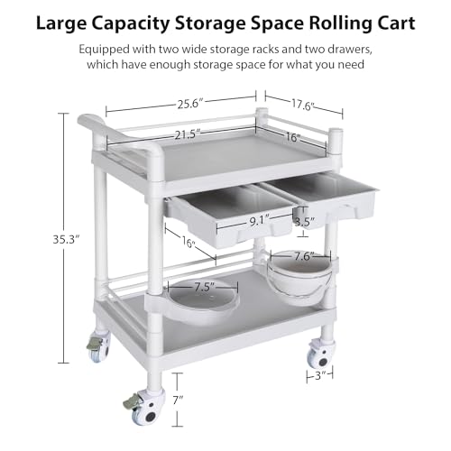 Medical Mobile Trolley Cart 2-Shelf 220 LBS Max Load Rolling Utility Cart - color: 2-tier Light Gray