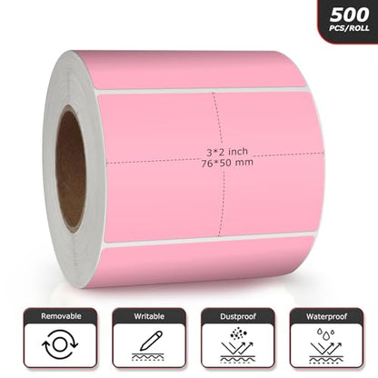 Pink Rectangle Labels 3" x 2" Color Coding Stickers Roll 500 Pcs - color: Pink