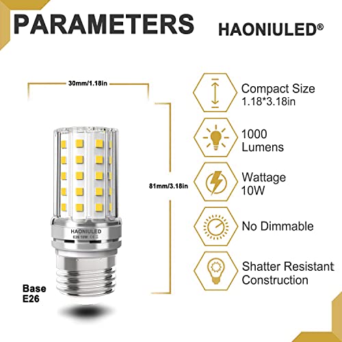 E26 LED Bulb 100W Equivalent, 4000K Natural White, 1000 Lumens, Non-Dimmable LED Light Bulbs 10W, Ceiling Fan led Bulbs, Tubular LED Corn Light Bulb, 5 Pack - color: 4000k Natural White