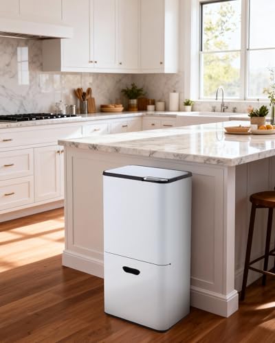 Garvee Dual Trash Can for Kitchen, 2 Compartment (33L + 28L) Garbage Can - color: White, size: 33L+28L