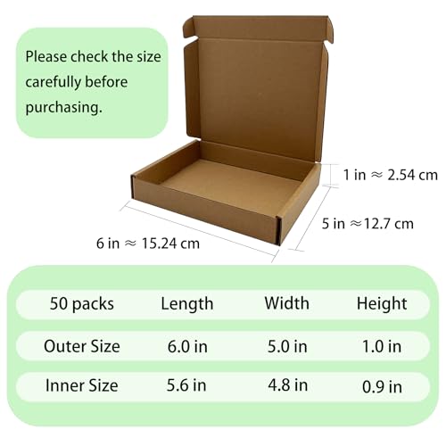 6x5x1 inch Small Shipping Boxes 50 Pack, Brown Corrugated Cardboard Mailers - size: 6x5x1 inch