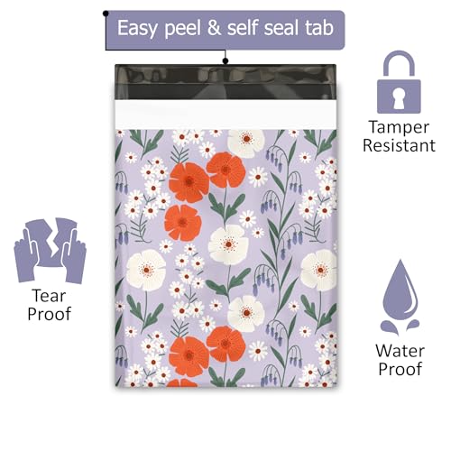 10x13 (100) Floral Fields Summer Designer Poly Mailers Waterproof Self Sealing Tear Resistant Polymailers Shipping Envelopes Premium Printed Bags For Small Businesses - color: Floral Fields, size: 10x13 inches
