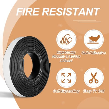 Smoke Fire Seal Strip 9.8Ft 20mm/0.79" Wx 5mm/0.2" T Black - color: Black, size: 9.8FT x 20mm / 0.79" W x 5mm / 0.2" T