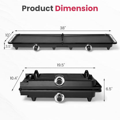 38" x 10" Foldable Electric Griddle with 2 Cooking Zones