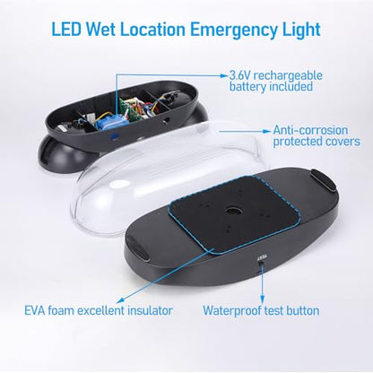 LEONLITE 4-Pack Wet Location LED Emergency Lights IP65 Waterproof Black - color: Black