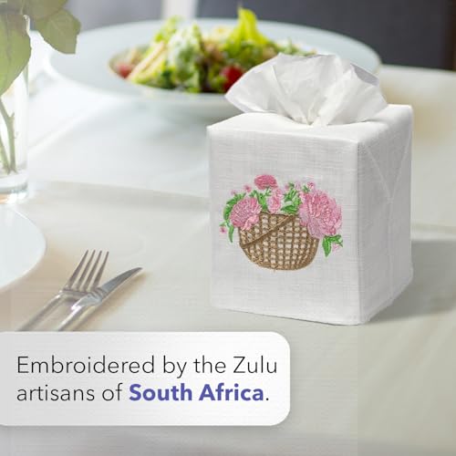 Jacaranda Living Square Tissue Box Cover, Linen/Cotton Fabric Tissue Holder, Decorative Cloth Tissue Cube Cover, Botanical Design Hydrangea Too, Light Blue - color: Hydrangea Too (Light Blue)