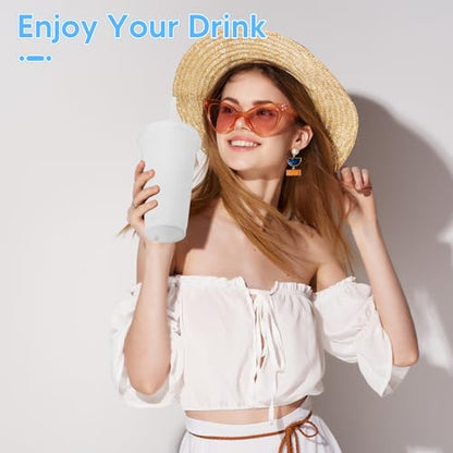 24 Pack Plastic Tumblers with Lids and Straw, Reusable Cups with Lids and Straws White Cups for Cold Drink Iced Coffee, Plastic Tumbler Bulk for Party Birthday Gifts (24 oz, White) - color: White-24pcs