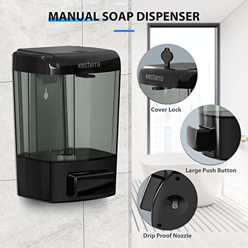 Manual Soap Dispenser, 23.7oz/700ml Wall Mount Soap Dispenser, Large Capacity Kitchen Bathroom Hand Soap Pump, Commercial Refillable Shampoo Shower Gel Lotion Dispenser, Black - color: Black 700ml