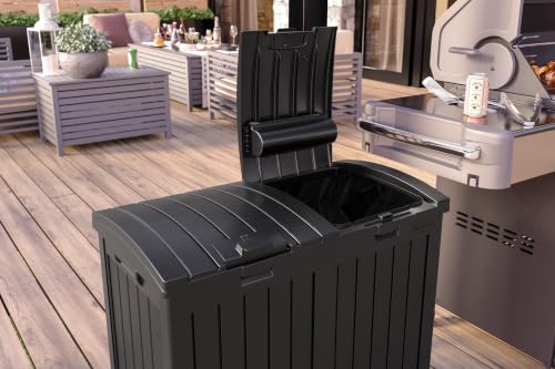 Suncast Dual 33 Gal Trash Hideaway Cabinet, Discrete Outdoor Storage - color: Black