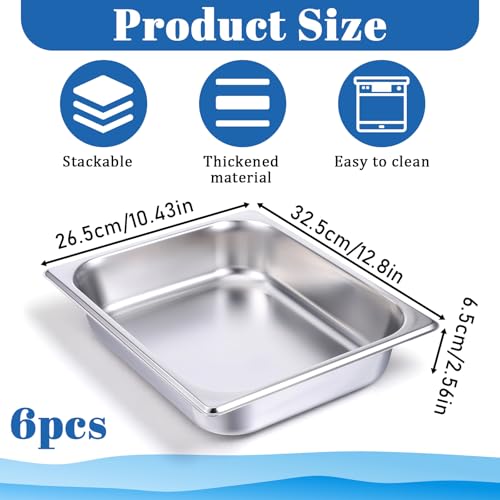 6 Pack Half Size Hotel Pans 2.5 Inch Deep 1/2 Size Steam Table Pans