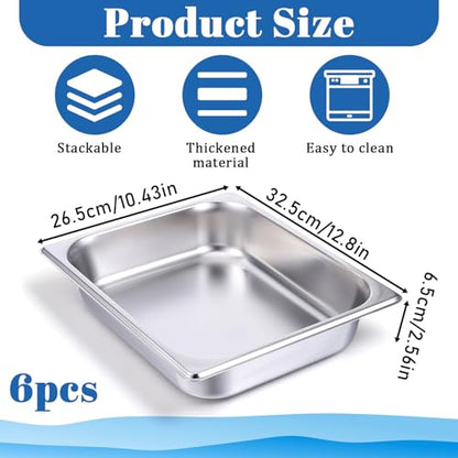 6 Pack Half Size Hotel Pans 2.5 Inch Deep 1/2 Size Steam Table Pans