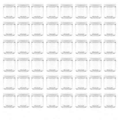 48 Pack - 8 oz (1 Cup) Plastic Storage Jars with 70-400 Leak Proof White Lid, Food Grade, BPA Free, Hand Wash Only (8oz, 48pk) - size: 8oz, 48PK White