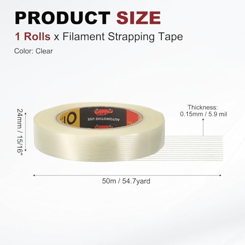 uxcell Filament Strapping Tape 15/16" x 54.7 Yards 5.9 Mil Heavy Duty Clear - size: 15/16 Inch x 54.7 Yards 5.9 Mil