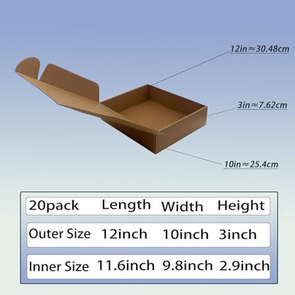 12x10x3 inch Shipping Boxes Pack of 20, Brown Corrugated Cardboard Mailers - size: 12x10x3 -20 Pack