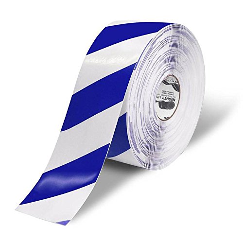 Mighty Line Diagonal Chevron Floor Marking Tape, 4 in White and Blue - size: 4 inch, style: White With Blue Chevrons