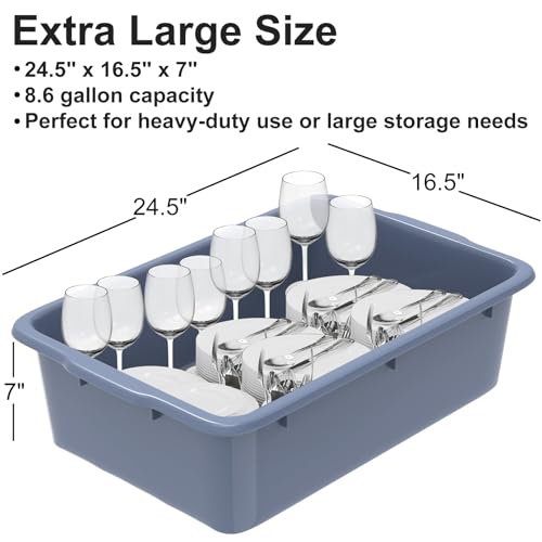 5 Pack Commercial Plastic Bus Tubs 8.6 Gallon (33L) - Heavy Duty Wash Basin & Dish Box Tote for Restaurant Kitchen Organization - 24.5" L x 16.5" W x 7" H Gray Utility Box - size: XL (24.5"L x 16.5"W x 7"H)