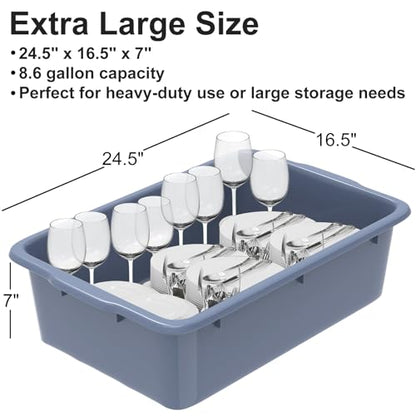 5 Pack Commercial Plastic Bus Tubs 8.6 Gallon (33L) - Heavy Duty Wash Basin & Dish Box Tote for Restaurant Kitchen Organization - 24.5" L x 16.5" W x 7" H Gray Utility Box - size: XL (24.5"L x 16.5"W x 7"H)