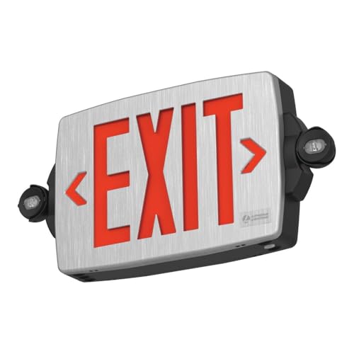 Lithonia Lighting Quantum LED Exit Sign Emergency Light Combo, Exit Sign and Emergency Lights for Business, 2-Head Fixture, Red/Green Selectable Letters, Brushed Silver (LHQM S BBS RG MVOLT M6) - color: Red/Green Selectable - Brushed Silver, size: 16.5" |
