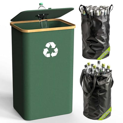 Recycling Bin for Kitchen Indoor Home, Large 100L/ 26 Gallon Recycle Bin with Lid Removeable Reusable Inner Bag Bottle Can Glass Waste Plastice Stickers (Green, 26 Gallon) - size: Green-26Gallon