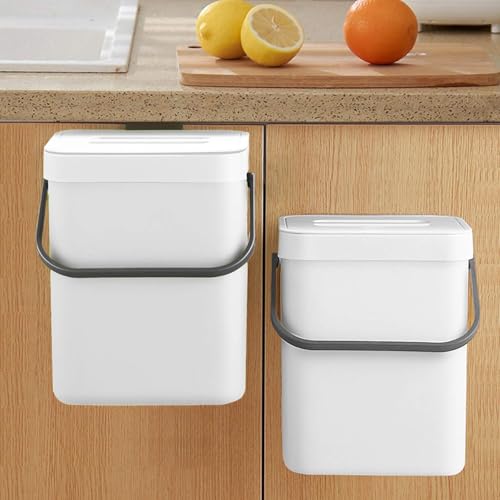 LALASTAR Compost Bin Indoor Kitchen Sealed, Hanging Small Trash Can with Lid Under Sink for Kitchen, Food Waste Bin for Countertop, Mountable Garbage Can for Bathroom, RV, 5L/1.3 Gal, White - color: White